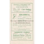 TOTTENHAM HOTSPUR Programme for the away Eastern Counties League match v Gorleston 6/10/1956. Good