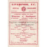 1956/57 SOUTHPORT v EVERTON AT LIVERPOOL FC ( Liverpool Senior Cup Final) single sheet official