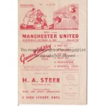 MANCHESTER UNITED Programme for the away Friendly v Rhyl 14/10/1959. Generally good
