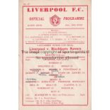 1955/56 LIVERPOOL v BLACKBURN ( Lancashire Senior Cup Final) rare single sheet official programme