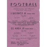 WARTIME FOOTBALL IN ITALY 1945 Single sheet programme for 55 Area XI v 1 District XI 14/3/1945.