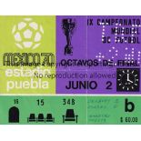 WORLD CUP 1970 Ticket for Group stage match in Puebla Uruguay v Israel 2/6/1970. Score and scorers