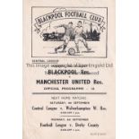 MANCHESTER UNITED Single sheet programme for the away Reserve team Central League match v