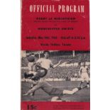 MANCHESTER UNITED V HEARTS 1960 IN CANADA Programme for the match in the Varsity Stadium, Toronto,