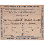 1895 FA CUP FINAL / ASTON VILLA V WEST BROMWICH ALBION Small card programme for the FA Cup Final