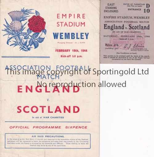 ENGLAND / SCOTLAND Programme and ticket for the England v Scotland Charities match at Wembley 19/2/