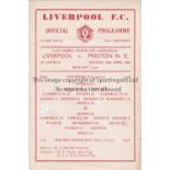 1957/58 LIVERPOOL v PRESTON NORTH END (Lancashire Senior Cup Semi Final)) single sheet official