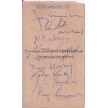 THIRD LANARK AUTOGRAPHS 1949 An album sheet with 10 autographs including Crawford, Henderson,
