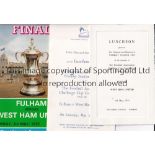 1975 FA CUP FINAL / FULHAM V WEST HAM UNITED Programme and Wembley Luncheon Table Plan. Good