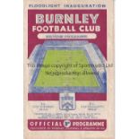 BURNLEY V BLACKURN ROVERS 1957 Programme for the Floodlight Inauguration at Burnley 16/12/1957, very