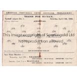 ARSENAL V HUDDERSFIELD TOWN 1928 Programme for the League match at Arsenal 14/4/1928, horizontal