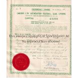 CARDIFF CITY Share certificate for 100 shares 3/10/1940. Slightly creased. Generally good
