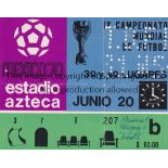 WORLD CUP 1970 Ticket for 3rd/4th Place Final in Mexico City West Germany v Uruguay 20/6/1970. Score