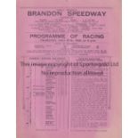 BRANDON SPEEDWAY Programme for Coventry v Belle Vue 27/7/1933. Generally good