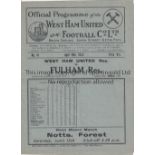 WEST HAM UNITED V FULHAM 1933 Programme for the Reserve team London Combination match at West Ham