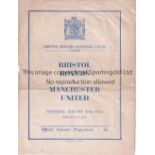 MANCHESTER UNITED Programme for the away Friendly v Bristol Rovers 30/1/1954, horizontal fold, minor