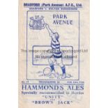 BRADFORD PARK AVENIE v BOLTON Bradford PA home programme, 16th February 1946. Minor creasing. Good