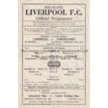 1945/46 LIVERPOOL v SUNDERLAND (Football League North) single sheet official programme for the match