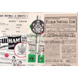 FULHAM Six home programmes v. Swansea 46/7, Portsmouth and Sunderland 49/50, Huddersfield 50/1,