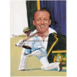 BRADMAN Coloured print (11" x 8") signed by Australian cricketing great Sir Donald Bradman, the