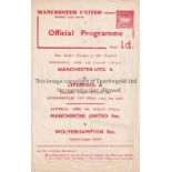 1959/60 MANCHESTER UTD v LIVERPOOL (Lancashire Senior Cup Semi Final Replay) single sheet official