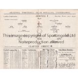 ARSENAL V CLAPTON ORIENT 1930 Programme for the Combination match at Arsenal 22/3/1930, scores