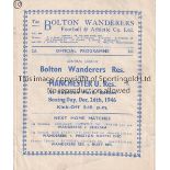 MANCHESTER UNITED Programme for the away Reserve team Central League match at Bolton 26/12/1946,