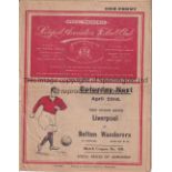 LIVERPOOL V MIDDLESBROUGH 1938 Programme for the League match at Liverpool 18/4/1938, small paper