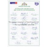 AUSTRALIA CRICKET AUTOGRAPHS 2001 An A4 letter headed sheet for the Tour of UK 2001 signed by 20