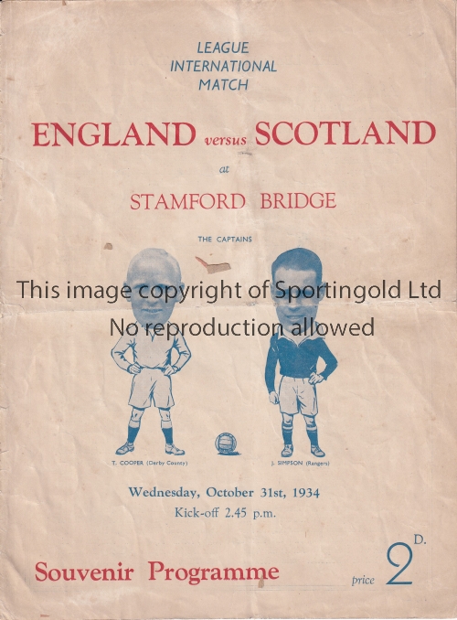 INTER - LEAGUE 1934 English League v Scottish League, 31/10/1934 at Stamford Bridge, Chelsea, four