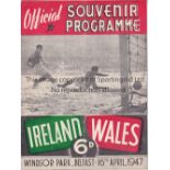 NORTHERN IRELAND V WALES 1947 Programme for the International in Belfast 16/4/1947, staple