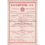 1958/59 LIVERPOOL v BLACKBURN ( Lancashire Cup 1st Round) single sheet official programme for the