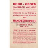 MANCHESTER UNITED Programme for the away Friendly v. A.S. Ostende 3/8/1974 numbers written inside.