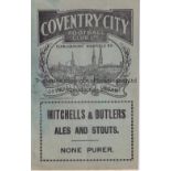 COVENTRY CITY V SWINDON TOWN 1928 Programme for 10/12/1928 at Coventry. Repair at staple area on