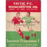 CELTIC V MANCHESTER UNITED 1956 Programme for the Friendly in Glasgow 16/4/1956. Generally good
