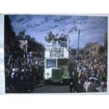 TOTTENHAM 1961 Col 16 x 12 photo showing players parading their Double trophies around the streets