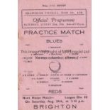 GILLINGHAM 1936 Single sheet programme for the Practice Match,22/8/1936, Blues v Reds with punched