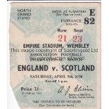 ENGLAND / SCOTLAND Ticket England v Scotland at Wembley 9/4/1938. Small piece at bottom left