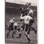 LEEDS UNITED V CARDIFF CITY 1957 A 9" X 7" black & white action Press photograph of the FA Cup tie