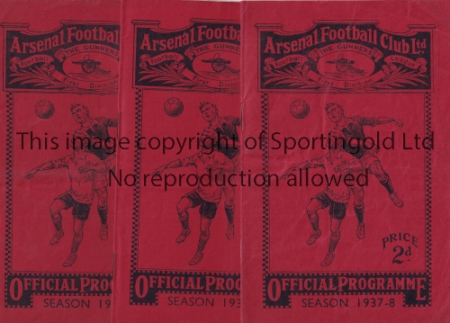 ARSENAL Three home programmes in 1937/8 season v. WBA, Preston and Blackpool. All are slightly