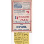 WALES V FRANCE 1950 / RUGBY UNION Programme and ticket for the Test match in Cardiff 25/3/1950.