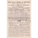 ASTON VILLA V ARSENAL & WOLVES 1946 Joint issue Aston Villa home programme for League matches