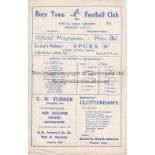 TOTTENHAM HOTSPUR Programme for the away Eastern Counties League match v Bury Town 5/4/1956 slightly