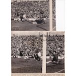 CARDIFF CITY V LEICESTER CITY 1949 Three black & white action Press photographs from the match at