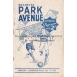 BRADFORD PARK AVENUE v CHESTERFIELD Bradford PA home programme 11th of April 1950. Rusty staples.