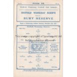 SHEFFIELD WEDNESDAY RESERVES Home 4 page programme v. Bury 12/12/1931. Generally good