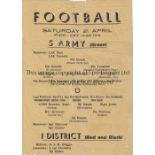 WARTIME FOOTBALL IN ITALY 1945 Single sheet programme for 5 Army v 1 District 21/4/1945. 5 Army team