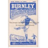 BURNLEY V LIVERPOOL 1950 Programme for the League match at Burnley 7/4/1950. Generally good