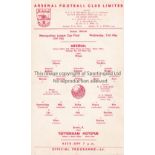 ARSENAL V TOTTENHAM HOTPSUR 1966 Single card programme for the Met. League Cup Final 2nd Leg at