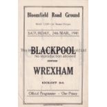BLACKPOOL V WREXHAM 1945 Programme for the War Cup match at Blackpool 24/3/1945. Good